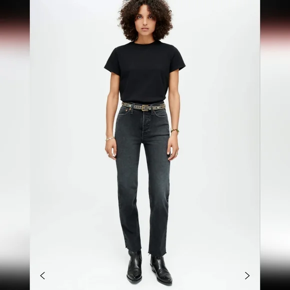 Re/Done Comfort Stretch High Rise 70s Stove Pipe Washed Noir Jeans Size 32 - Picture 3 of 16